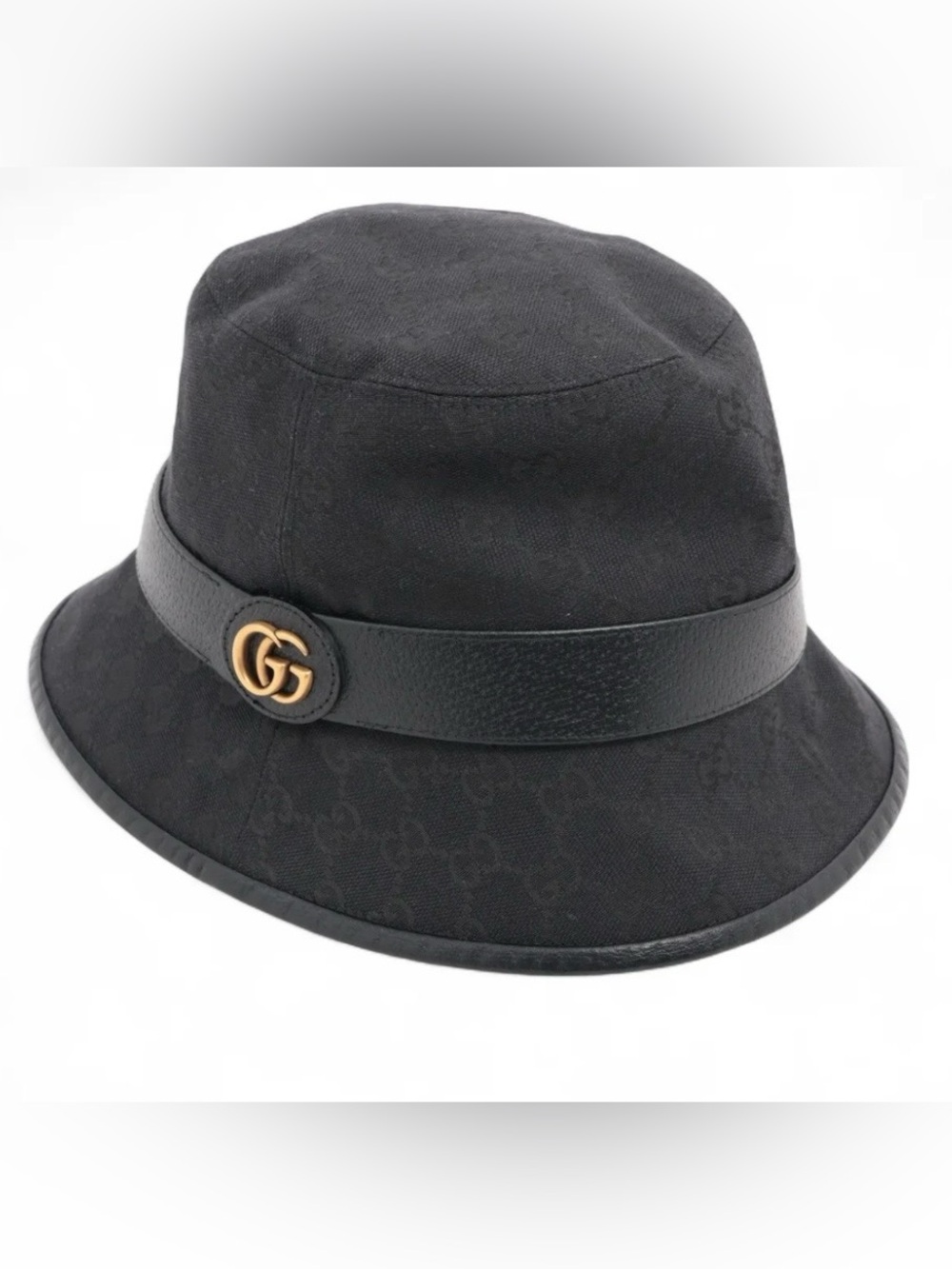 Gucci Black GG Monogram Bucket Hat with Gold Double G
